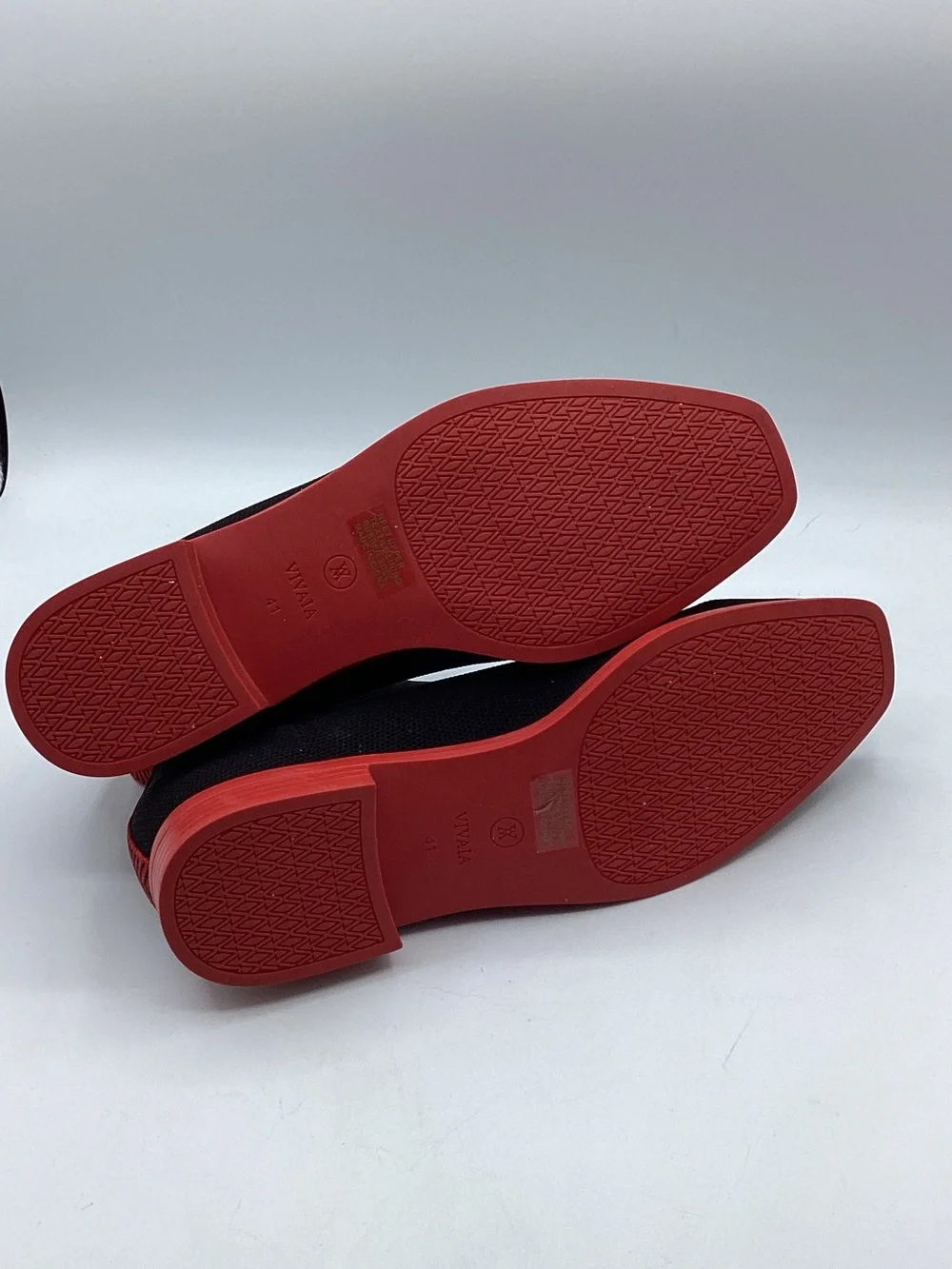 Vivaia Black Knit square toe Ankle boots with Red Sole